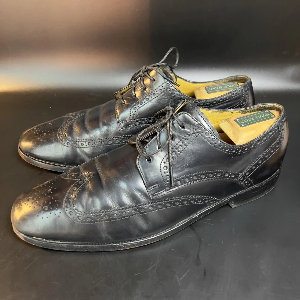 Cole Haan Wingtip‎ Oxford Black Leather Dress Shoes Mens 9.5